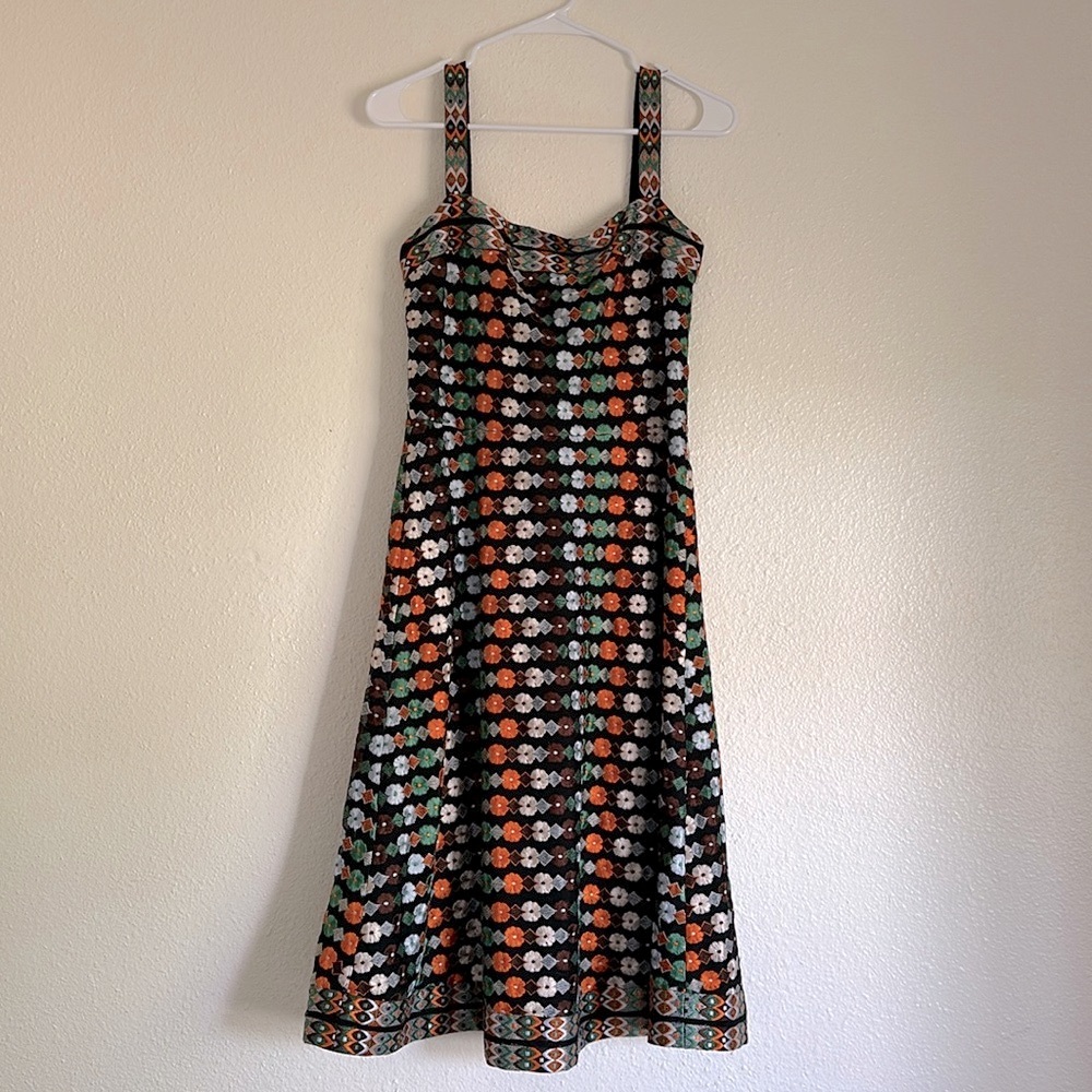 Tory Burch embroidered floral sleeveless dress black wedding summer sz 4